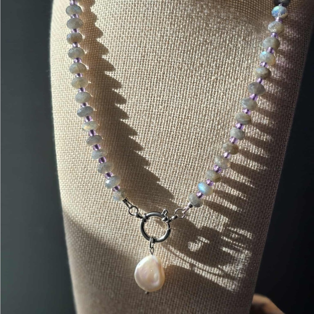 Labradorite & Freshwater Pearl Necklace - 21”